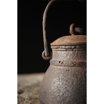 有阪造 砲口鉄環鉄蓋 時代鉄瓶　M315 