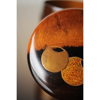 塗師 道場江春 黒柿壺々蒔絵 中棗 共箱　Q303 