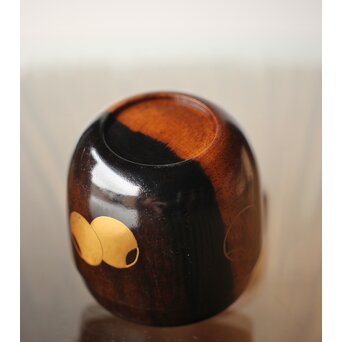 塗師 道場江春 黒柿壺々蒔絵 中棗 共箱　Q303 