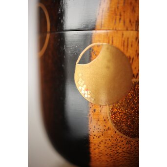 塗師 道場江春 黒柿壺々蒔絵 中棗 共箱　Q303 