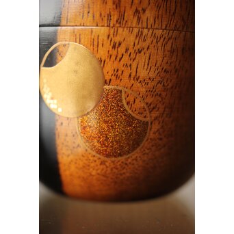 塗師 道場江春 黒柿壺々蒔絵 中棗 共箱　Q303 