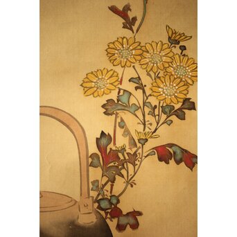 倣 菁々 鈴木其一 黄花水注図 絹本掛軸　Z300 