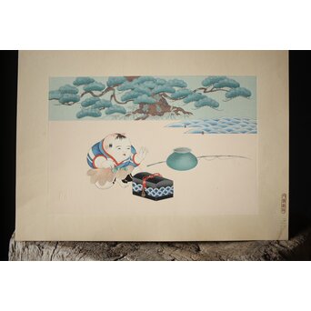 八宝堂/八寶堂 御伽絵 児島玉鳳画 木版画15枚　Z301 