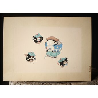 八宝堂/八寶堂 御伽絵 児島玉鳳画 木版画15枚　Z301 