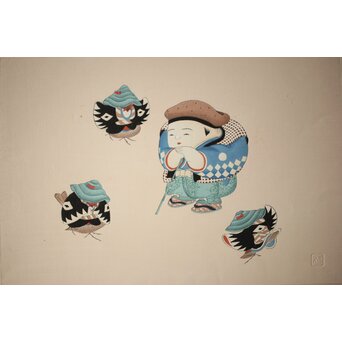 八宝堂/八寶堂 御伽絵 児島玉鳳画 木版画15枚　Z301 