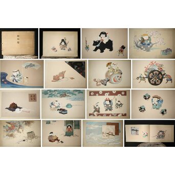 八宝堂/八寶堂 御伽絵 児島玉鳳画 木版画15枚　Z301