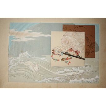 八宝堂/八寶堂 御伽絵 児島玉鳳画 木版画15枚　Z301 