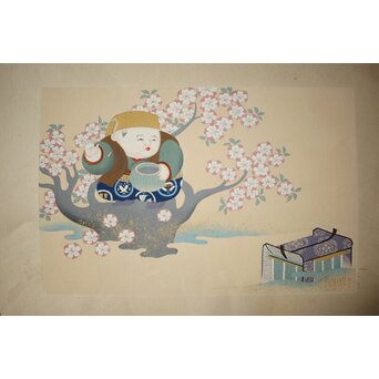 八宝堂/八寶堂 御伽絵 児島玉鳳画 木版画15枚　Z301 