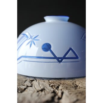 青色 白被 白着ガラス 切子電笠　A028 