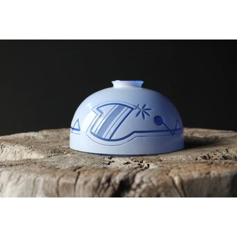 青色 白被 白着ガラス 切子電笠　A028