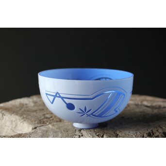 青色 白被 白着ガラス 切子電笠　A028 