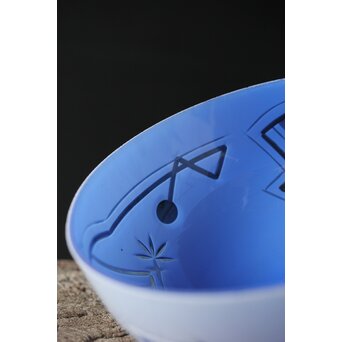 青色 白被 白着ガラス 切子電笠　A028 