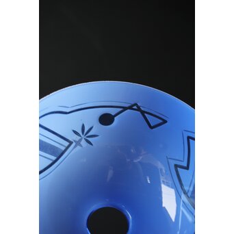 青色 白被 白着ガラス 切子電笠　A028 