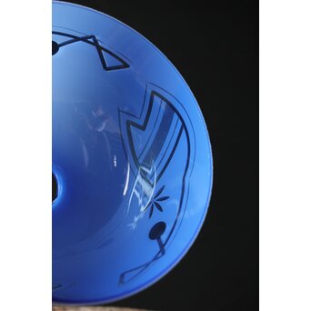 青色 白被 白着ガラス 切子電笠　A028 