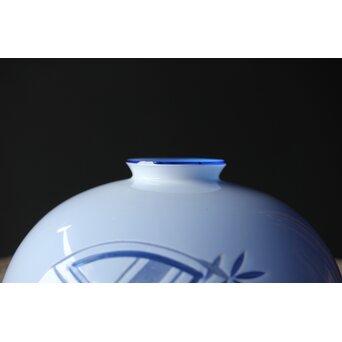 青色 白被 白着ガラス 切子電笠　A028 