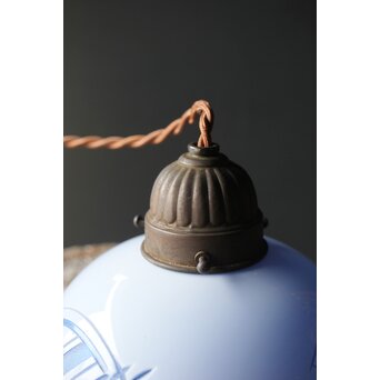 青色 白被 白着ガラス 切子電笠　A028 