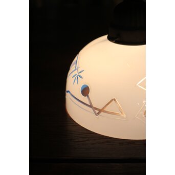 青色 白被 白着ガラス 切子電笠　A028 