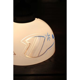 青色 白被 白着ガラス 切子電笠　A028 