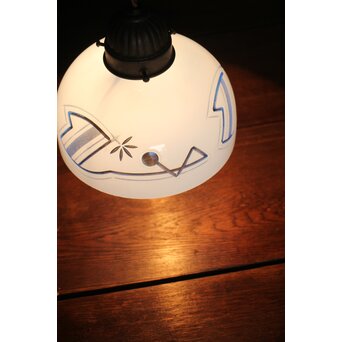 青色 白被 白着ガラス 切子電笠　A028 