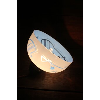 青色 白被 白着ガラス 切子電笠　A028 