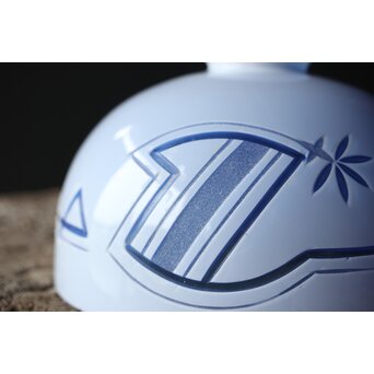 青色 白被 白着ガラス 切子電笠　A028 