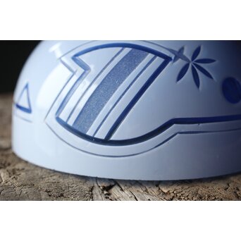 青色 白被 白着ガラス 切子電笠　A028 