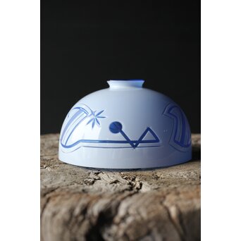 青色 白被 白着ガラス 切子電笠　A028 