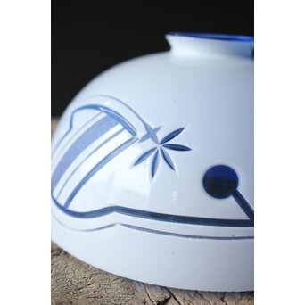 青色 白被 白着ガラス 切子電笠　A028 