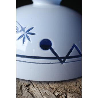 青色 白被 白着ガラス 切子電笠　A028 