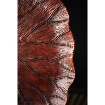 篠原石山作 蓮葉松木彫香盆　X352 