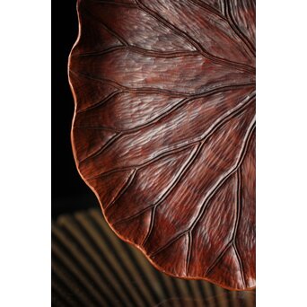 篠原石山作 蓮葉松木彫香盆　X352 