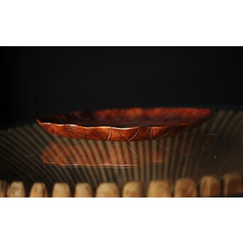 篠原石山作 蓮葉松木彫香盆　X352 