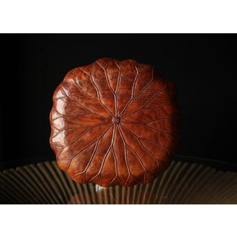 篠原石山作 蓮葉松木彫香盆　X352 