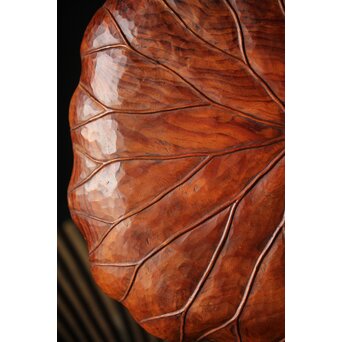 篠原石山作 蓮葉松木彫香盆　X352 