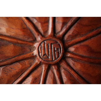 篠原石山作 蓮葉松木彫香盆　X352 