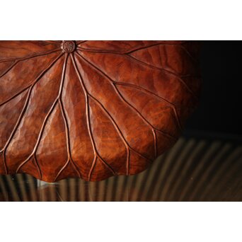 篠原石山作 蓮葉松木彫香盆　X352 