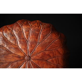 篠原石山作 蓮葉松木彫香盆　X352 