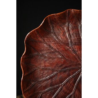 篠原石山作 蓮葉松木彫香盆　X352 