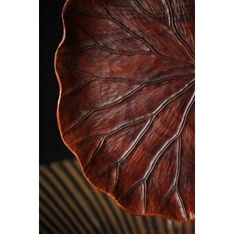 篠原石山作 蓮葉松木彫香盆　X352 