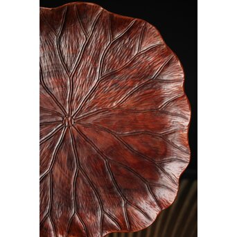 篠原石山作 蓮葉松木彫香盆　X352 