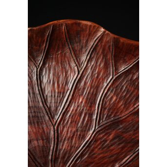 篠原石山作 蓮葉松木彫香盆　X352 