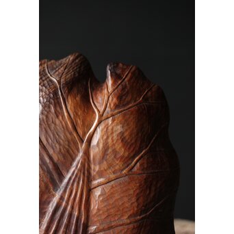 篠原石山作か 松木彫葉盆/煎茶盆　X353 