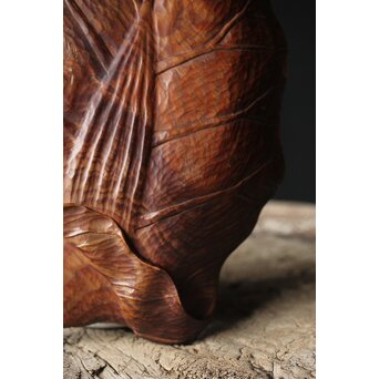 篠原石山作か 松木彫葉盆/煎茶盆　X353 