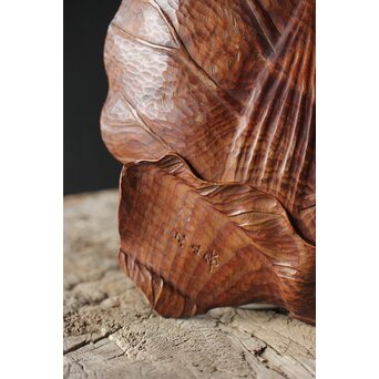 篠原石山作か 松木彫葉盆/煎茶盆　X353 