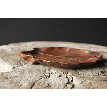 篠原石山作か 松木彫葉盆/煎茶盆　X353 