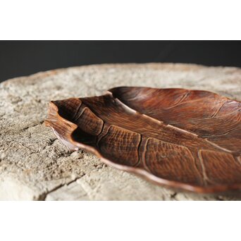 篠原石山作か 松木彫葉盆/煎茶盆　X353 