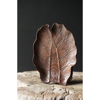 篠原石山作か 松木彫葉盆/煎茶盆　X353