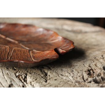 篠原石山作か 松木彫葉盆/煎茶盆　X353 