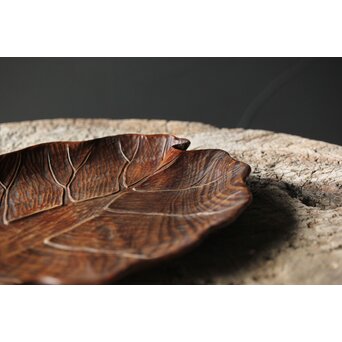 篠原石山作か 松木彫葉盆/煎茶盆　X353 