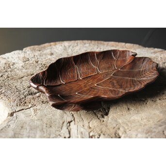 篠原石山作か 松木彫葉盆/煎茶盆　X353 